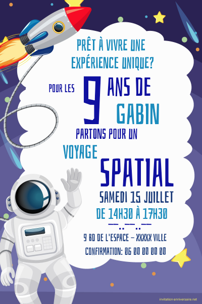 Invitation virtuelle anniversaire enfant, Cosmos