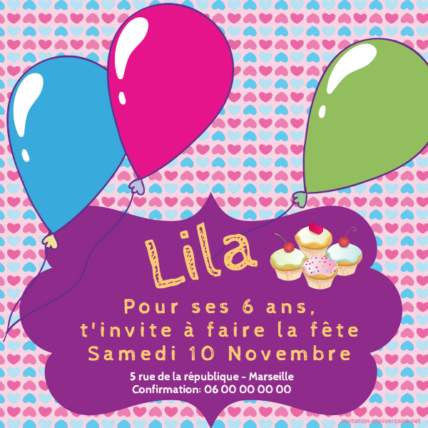 Invitation anniversaire enfant Licorne et ballons