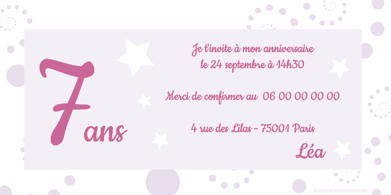 Carte d'invitation d'anniversaire 7 ans