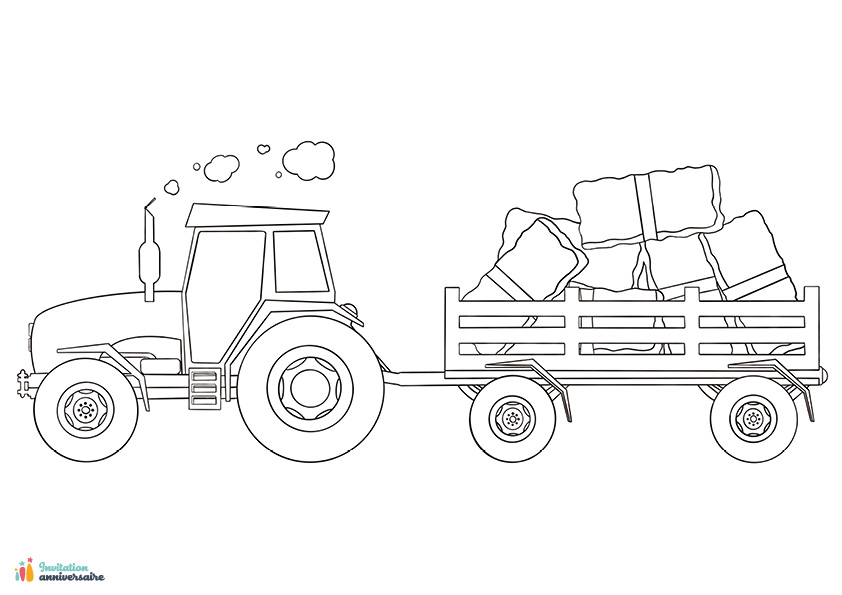 Coloriage tracteur à imprimer  Invitation Anniversaire