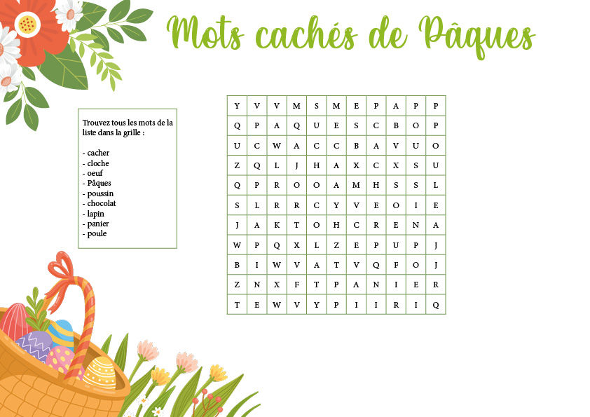 Jeux de PAQUES, Mots cachés de Pâques : l oeuf