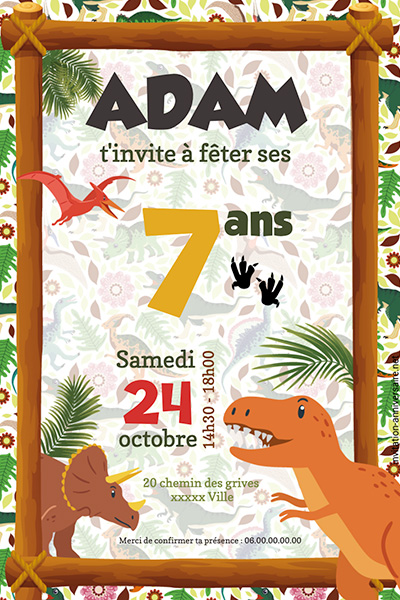 Invitation anniversaire dinosaure - Popcarte