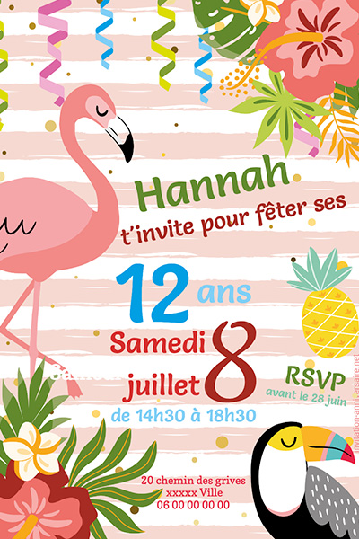 Carton d'invitation pour anniversaire enfant tropical