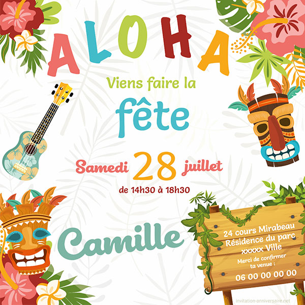 Carton d'invitation pour anniversaire enfant tropical