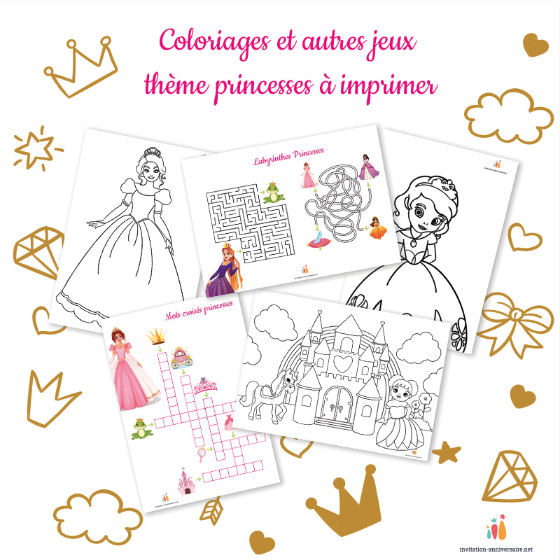 Carte d'invitation d'anniversaire thème princesses