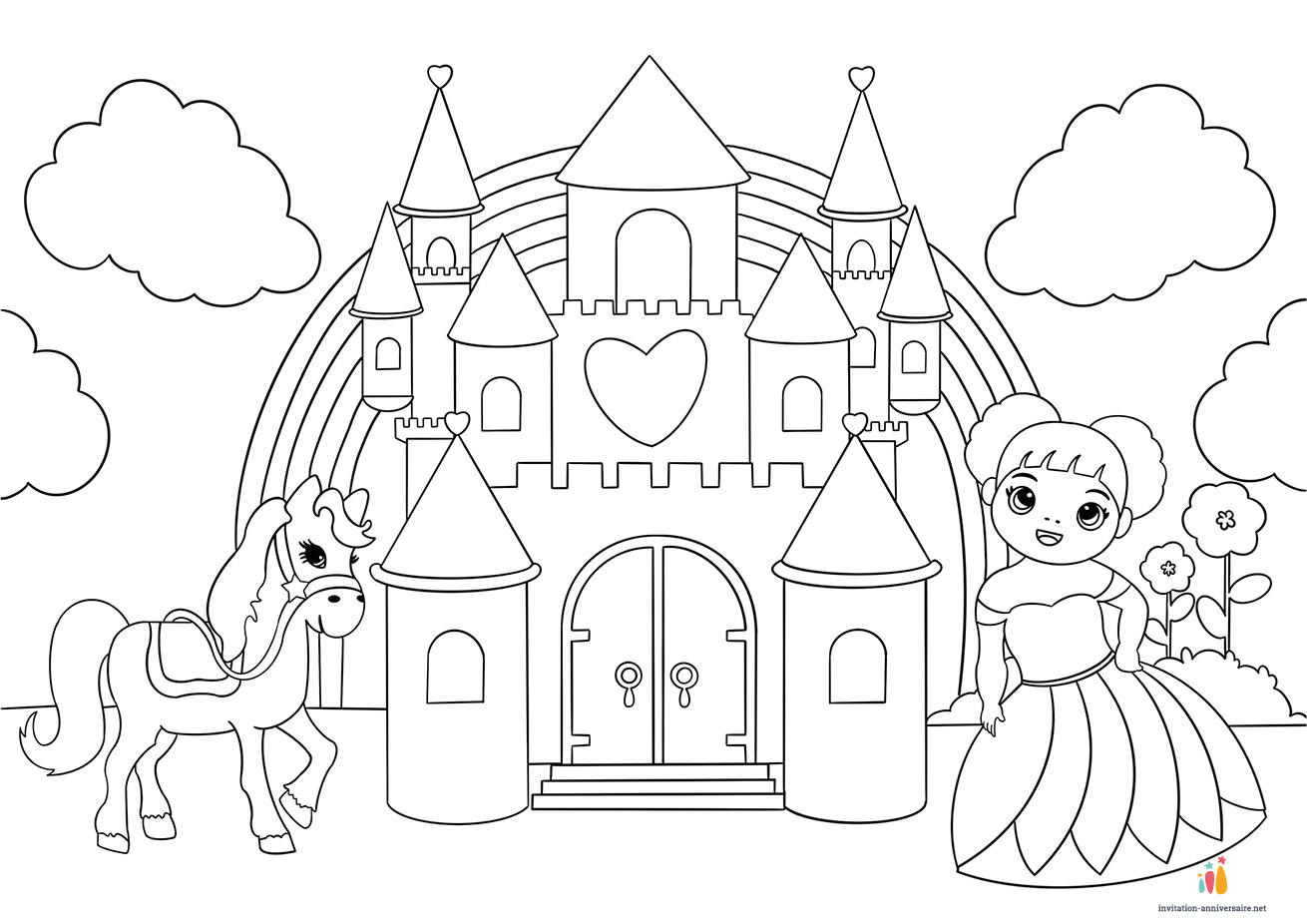 Coloriage Château de princesse à imprimer - Un Anniversaire en Or