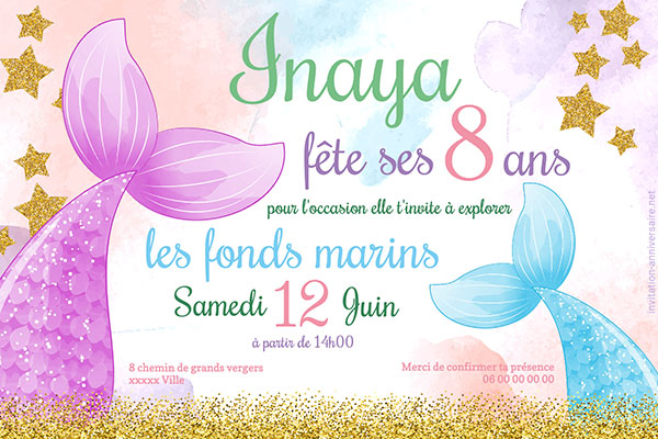 Invitation anniversaire le bal des sirènes