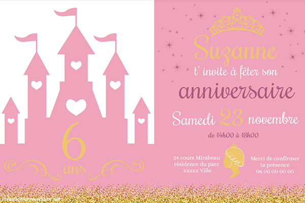 Invitation d'anniversaire Princesse personnalisée - Violet Quantité  souhaitée Veuillez choisir parmi les quantités proposées