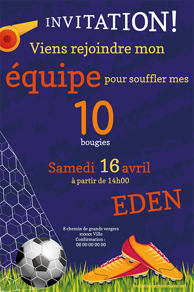 8 Invitations Anniversaire Ballon de Football