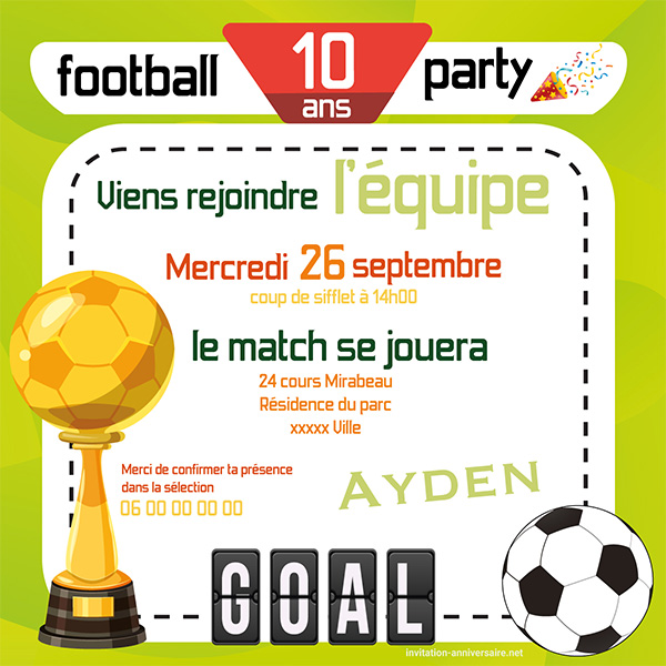 Invitation anniversaire football goal